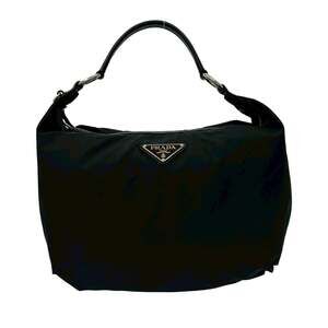 PRADA Black Leather Saffiano Shoulder Bag